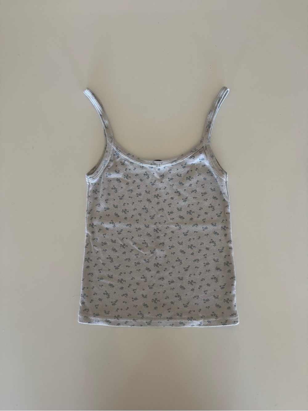 Brandy Melville Cream Cami with Blue Floral Motif